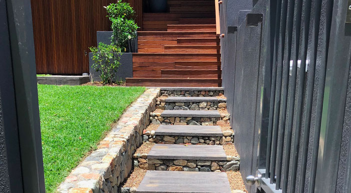 timber retaining steps landscaping