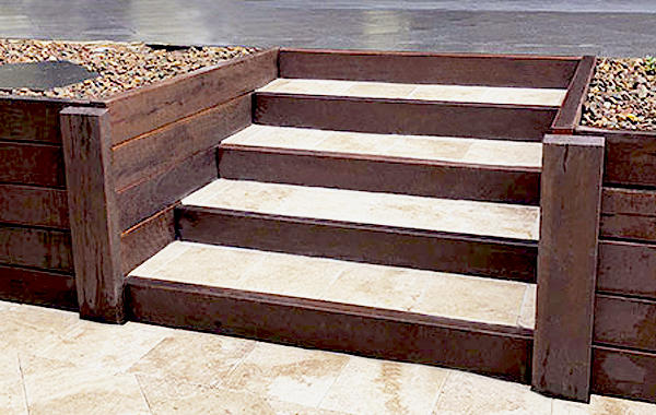 timber retaining steps landscaping