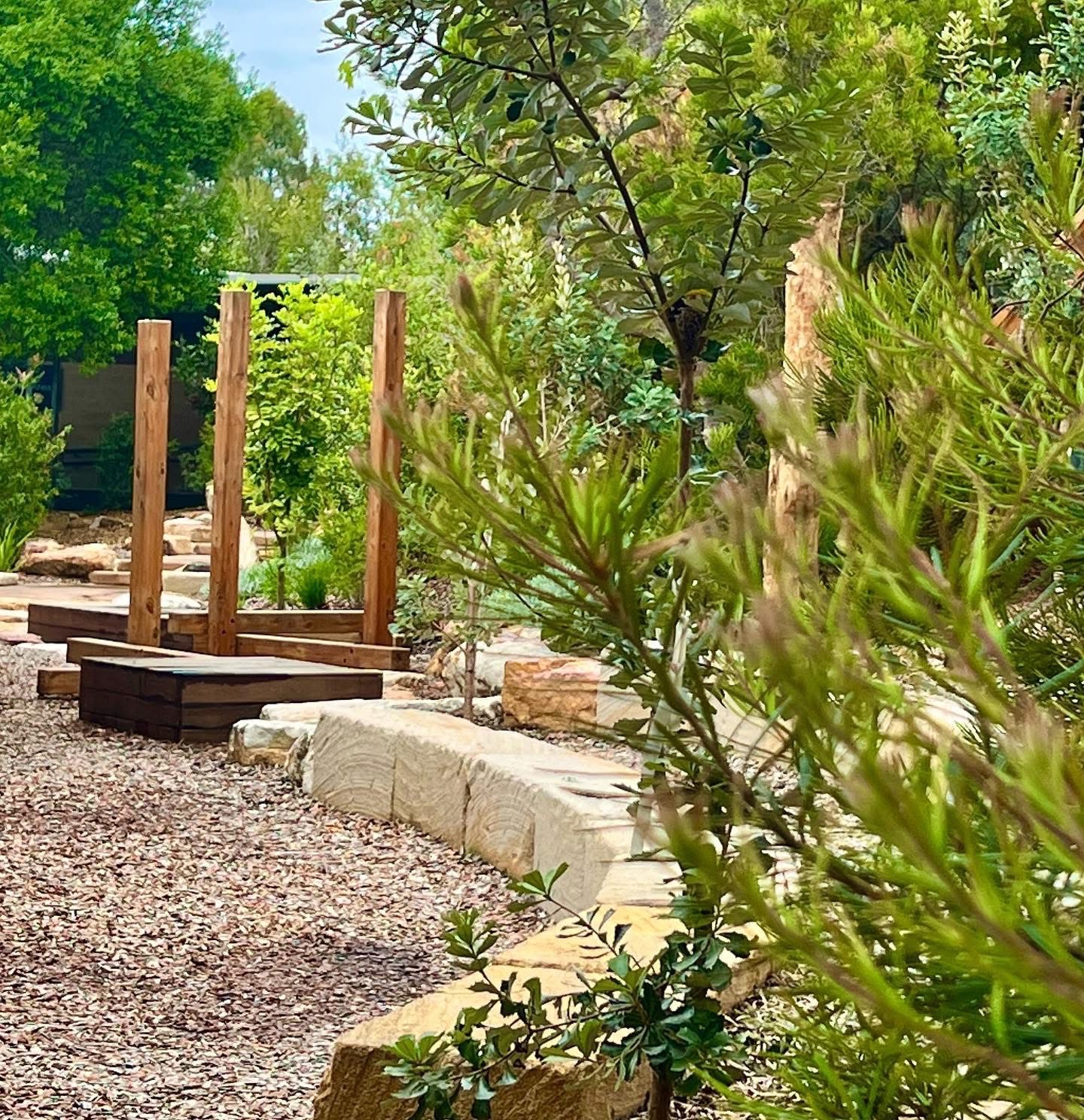 organic stone and wood play equipment noosa